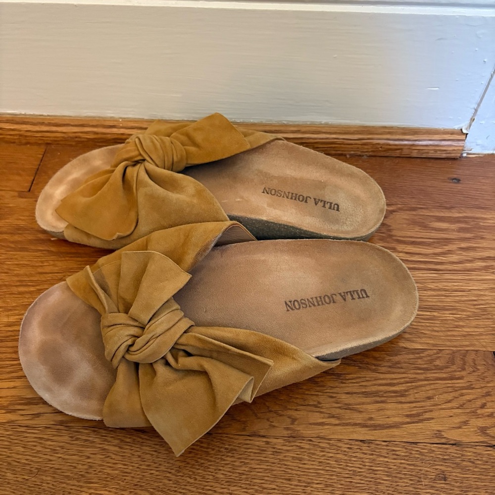 Ulla Johnson Ingrid Bow Slide Sandal in Mustard Suede - 7 - Picture 1 of 10